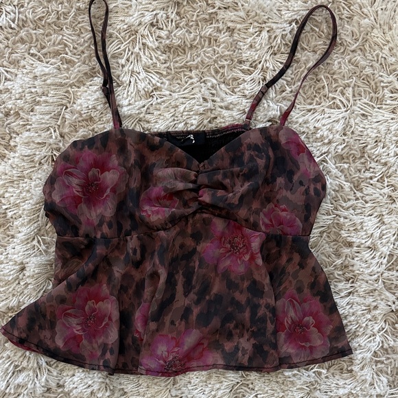 Madden Nyc Tops - y2k Floral Leopard Print Camisole